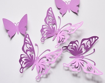 Purple Butterfly Wall Decor - Birthday Paper Butterflies - 3D Paper Butterflies - Butterfly Party Decoration - Butterfly Birthday Decor