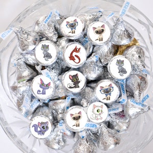 324 Cartoon Cat Kiss Stickers, Cat Label Hershey® Kisses, Cats Birthday Party, Cats Chocolate Labels, Cat Baby Shower Party Favor