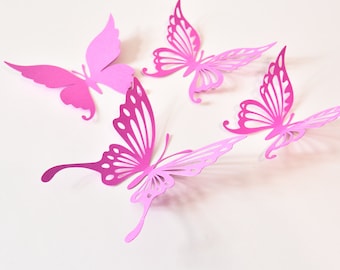 Paper Butterfly Wall Decals: Fuchsia Girl Room Decor, Set of 14