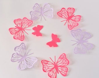 20 Lilac and Red Paper Butterfly, 3d Butterfly Wall Decoration, Butterfly Wall Art, Butterflies Decor, Butterfly Birthday Wall Stickers,