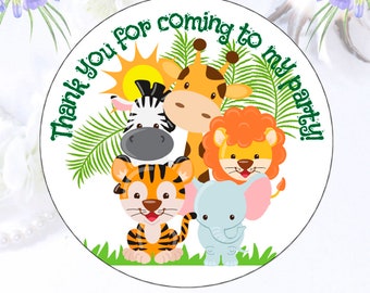 40 Jungle Animal Shower Thank You Labels, Safari Baby Shower, Jungle Labels, Jungle Theme, Jungle Party Decor, Safari Birthday Stickers