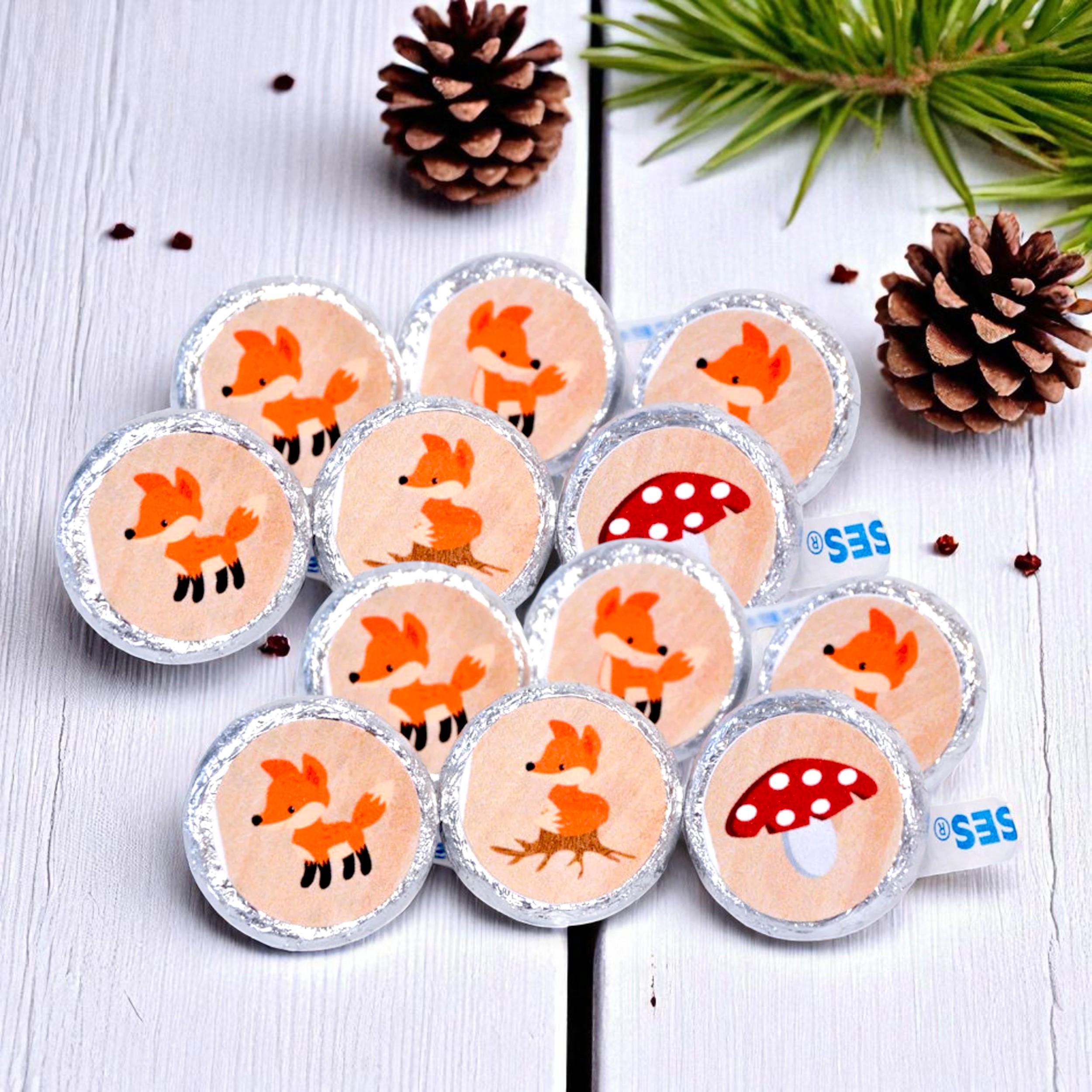 Woodland Fox Kisses Baby Shower Stickers: 324 Candy Labels Rustic Forest Birthday Party Favor