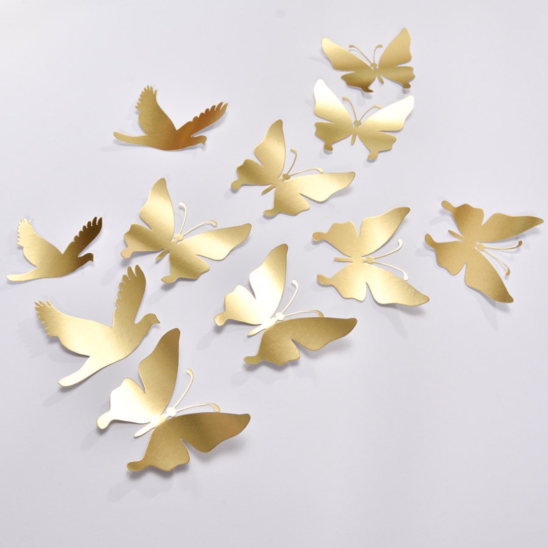 16 Gold Butterfly Wall Decor, Gold Butterfly Wedding Decoration, Gold