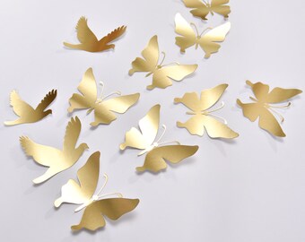 Gold Butterfly Wall Decor: Wedding & Party Decorations (Set of 16)