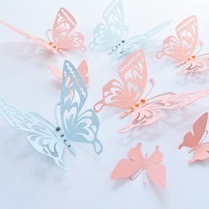 Salmon Blue Butterflies Paper Butterflies - Wall Paper Butterflies - 3D Paper Butterflies - Butterfly Decoration - Butterfly Birthday Décor
