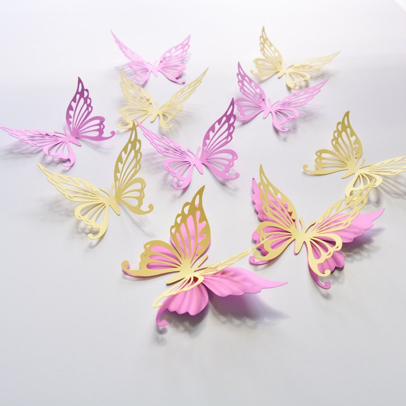 18 Butterfly Wall Decor, Butterfly Wall Stickers, Butterfly Wall Decorations for Girls Room, Paper Butterfly Party Decor image 1