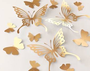 Gold Foil Butterfly Wall Decals: Metallic Paper Butterflies, Set of 26