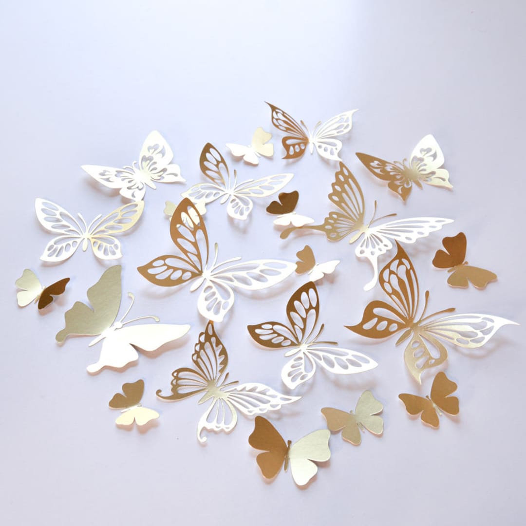20 Gold Butterfly Wall Decor, Gold Butterfly Decoration, Gold Paper Butterflies, Gold Butterfly