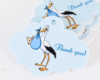 Stork Boy Baby Shower Thank You Tags Party Decoration