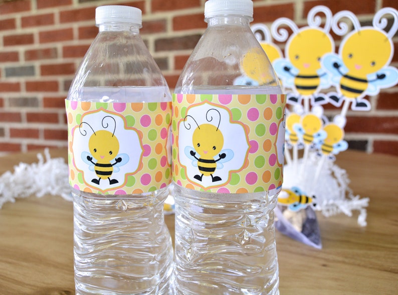 10 Printed Bee Water Bottle Labels Water Bottle Wraps Bee Etsy