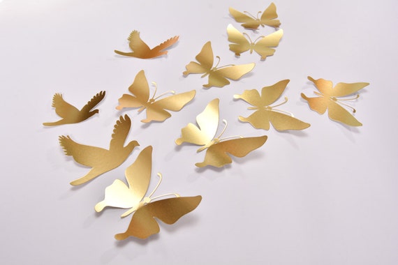 16 Gold Butterfly Wall Decor, Gold Butterfly Wedding Decoration, Gold  Wedding Butterflies, Gold Paper Butterflies 