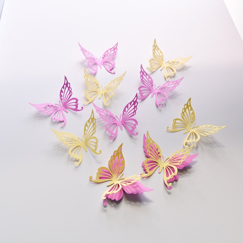 18 Butterfly Wall Decor, Butterfly Wall Stickers, Butterfly Wall Decorations for Girls Room, Paper Butterfly Party Decor image 3