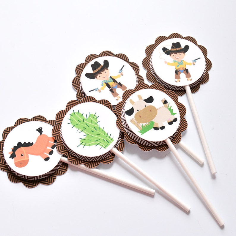 15 Cowboy Birthday Cake Toppers Cowboy Cupcake Western Etsy