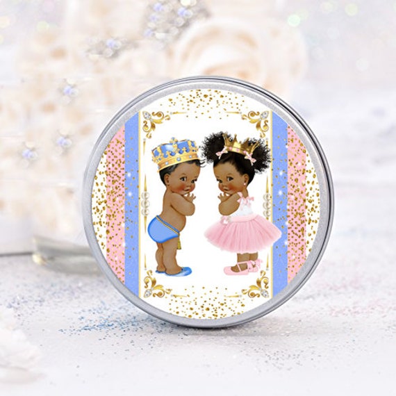 Twins Baby Shower Labels Prince Princess Party Favor, Twin Royal Birthday,  Twins Boy Girl African American Baby Shower Stickers