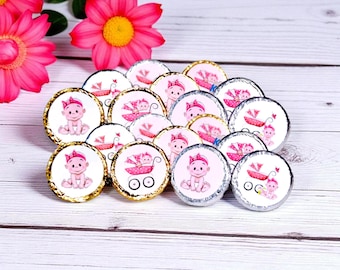 Pink Girl Party Favor Stickers, Mini Candy Labels for Baby Shower or 1st Birthday