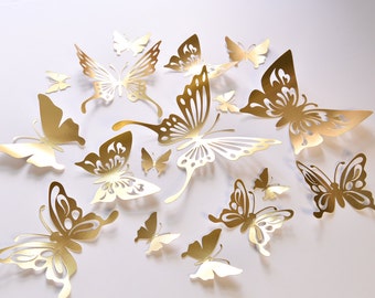 Gold Butterfly Wall Decals: Wedding & Party Decor (Set of 16)