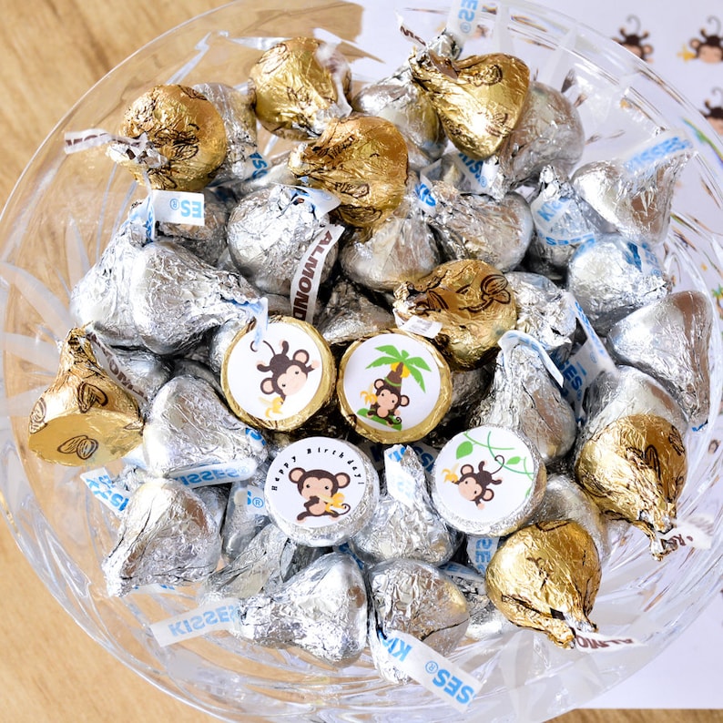 Monkey Safari Party 324 Monkey Candy Stickers Candy Stickers for Hershey\u00ae Kisses Safari Decorations Jungle Monkey Stickers