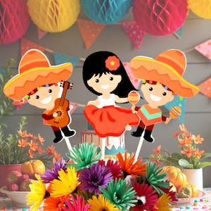 Boy Girl Fiesta Theme Centerpieces Mexican Birthday Baby Shower Party Decorations, Table Toppers