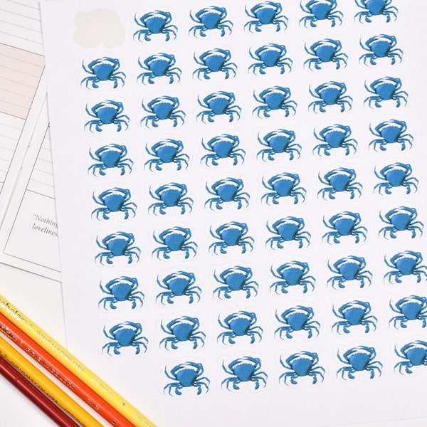 48 Blue Crab Stickers, Blue Crab Planner Stickers, Blue Crab Decor, Blue Crab Erin Planner Stickers