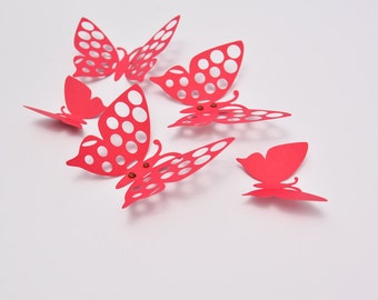 Red 3D Butterfly Wall Decor: Paper Butterfly Stickers, Set of 12