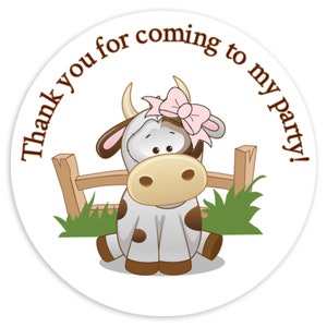 60 Girl Farm Cow Labels, Cow Baby Shower Favor Stickers