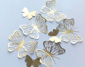 15 Gold Butterfly Stickers, Butterflies Wall Decor, Gold Butterfly Wall Decal, Gold 3D Butterfly