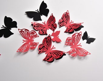 Paper Wall Butterfly, 3D Black and Red Butterflies, Butterfly Wall Stickers, Butterfly Party Decoration, Butterfly Birthday Decor