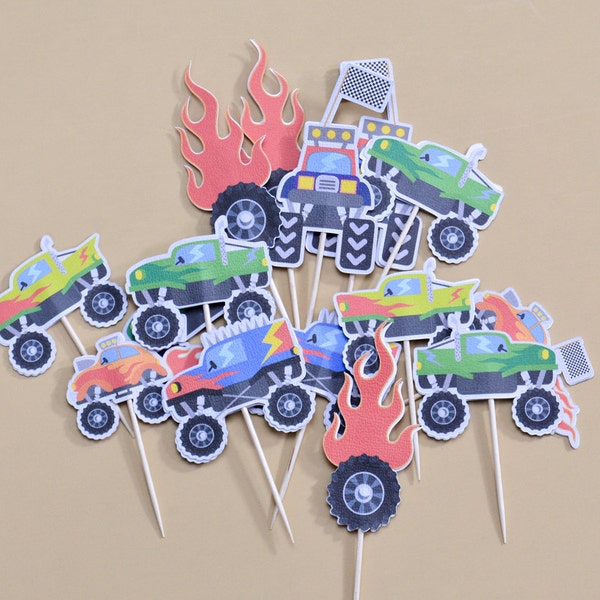 15 camion Cake Toppers - thème camion décoration de douche de bébé - garçon Cake Toppers - camion bébé douche Cupcakes - Monster Truck Party - camion