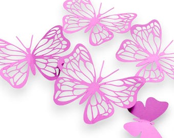 3D Paper Butterfly Wall Art: Pink Birthday Decor Decals (Set of 12)