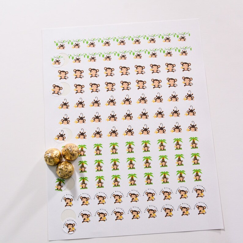 Monkey Safari Party 324 Monkey Candy Stickers Candy Stickers for Hershey\u00ae Kisses Safari Decorations Jungle Monkey Stickers