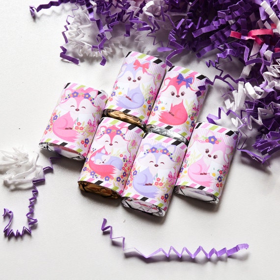 54 Girl Fox Baby Shower Pink Fox Candy Wrappers For Hershey Etsy