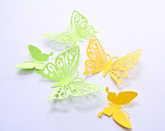 3D Wall Sticker Butterfly, Green Yellow Butterfly Art Wall, Decorating Butterflies, Butterfly 3D Art, Wall Paper Butterflies