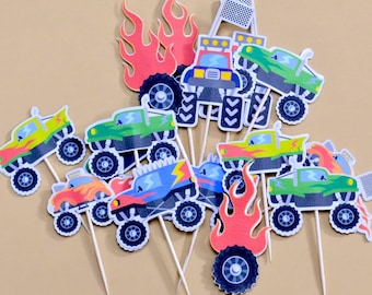 15 Truck Cake Toppers: Monster Truck Baby Shower Cupcake Decorations