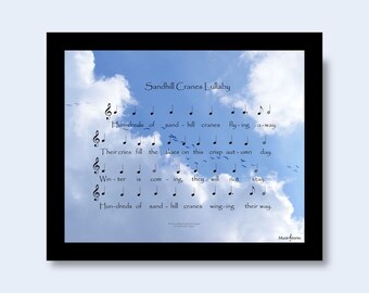 Sandhill Cranes Lullaby: 8 x 10 inch printable wall art of lyrics and music from the song overlaid on sandhill cranes flying in formation