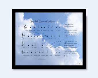 Sandhill Cranes – Christmas Wish: 11 x 14 inch printable wall art; lyrics and music overlaid on sandhill cranes flying in formation