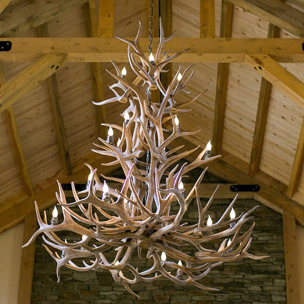 EMD Real Antler Elk / Mule Deer Chandelier Light, Rustic, Deer