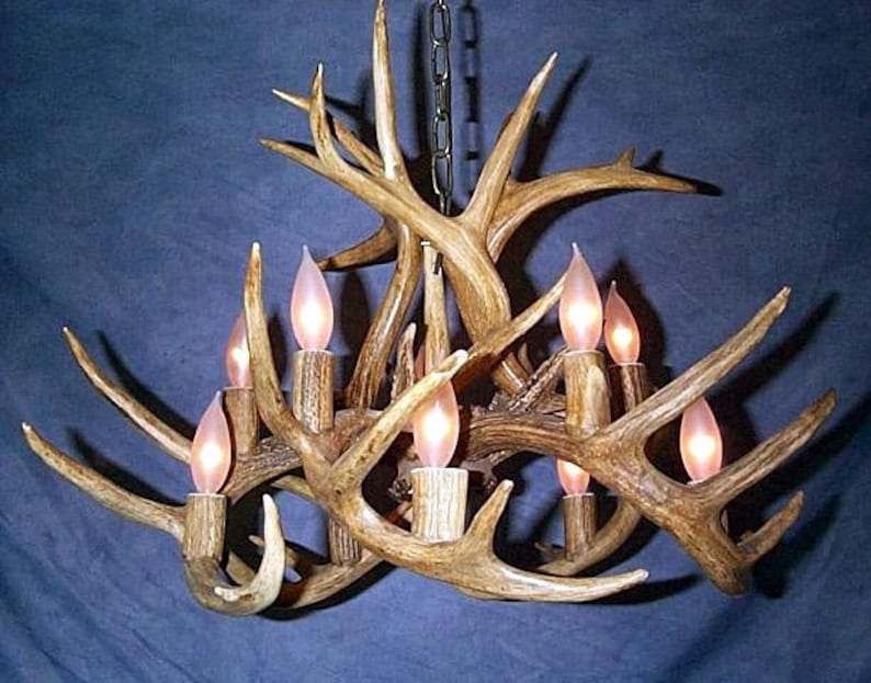 Real Antler Whitetail Deer New Type Light Rustic Chandelier Inverted Real Antler Whitetail Deer New, Dollhouse Miniature Antler Chandelier