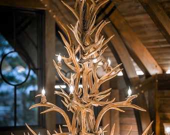 EWTMD Real Antler Elk / Whitetail / Mule Deer Chandelier Light, Rustic