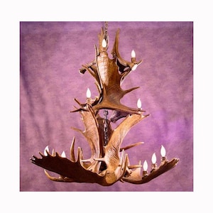 MSTT Real Antler Moose Triple Tier Chandelier Light, Rustic, Deer