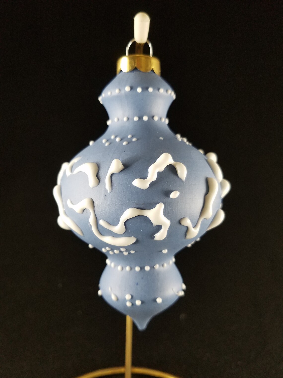 Blue porcelain ornament with ceramic white dimensional Etsy