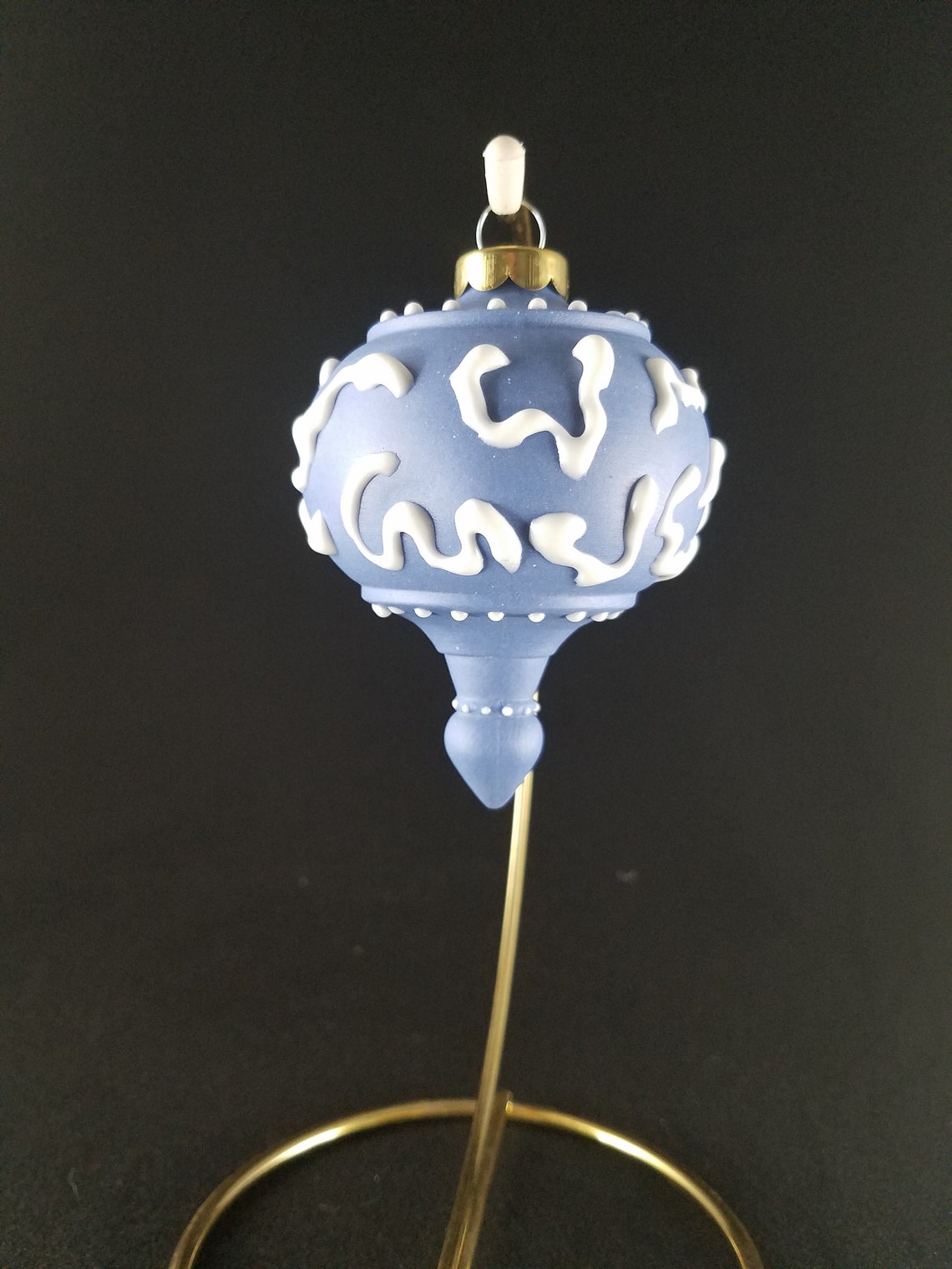 Blue porcelain ornament with ceramic white dimensional Etsy