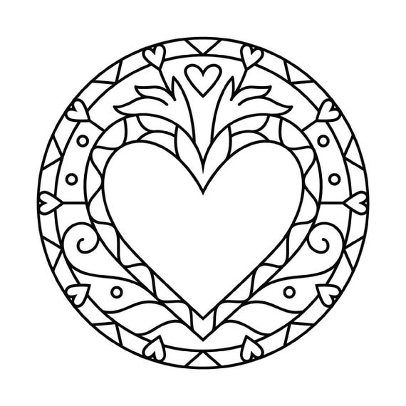Heart Mandala Coloring Pages | Etsy