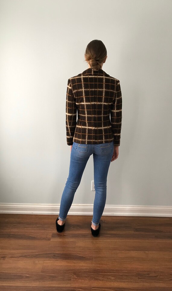 Vintage Sandro Paris Plaid Jacket, Brown Plaid Ja… - image 7