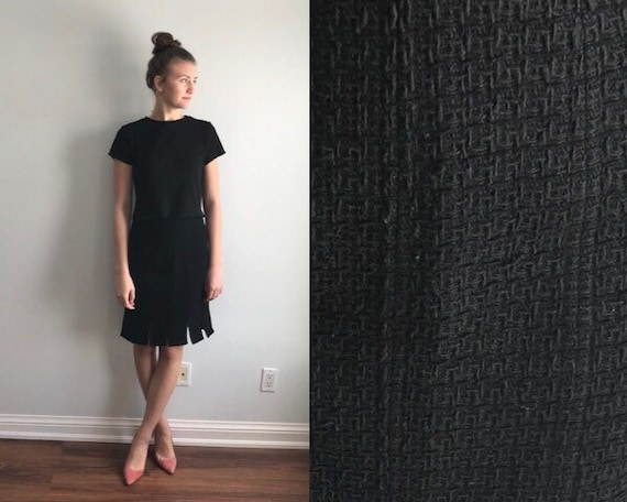 Black Wool Blend Textured Skirt, Black Skirt, Vint