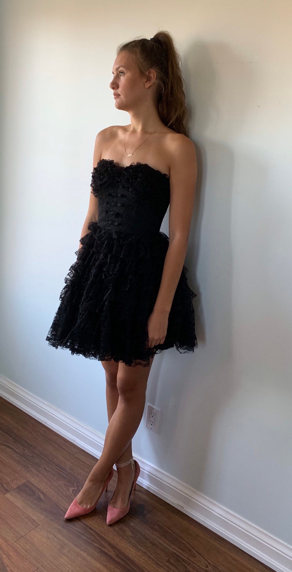 Vintage Black Lace Strapless Dress Betsey Johnson Prom Etsy