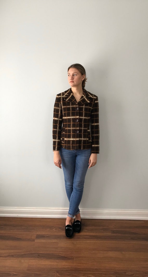 Vintage Sandro Paris Plaid Jacket, Brown Plaid Ja… - image 2