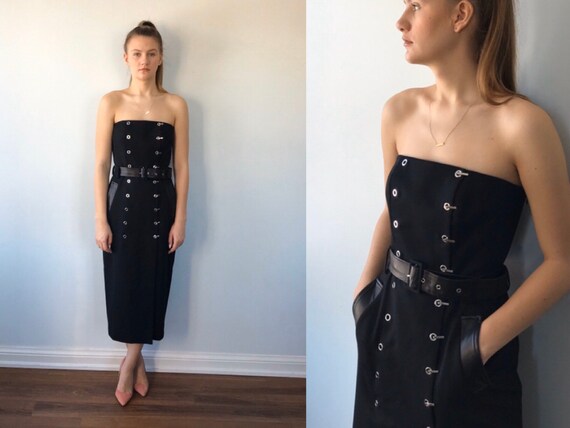 Vintage Black Dress, Strapless Black Dress, Mugler