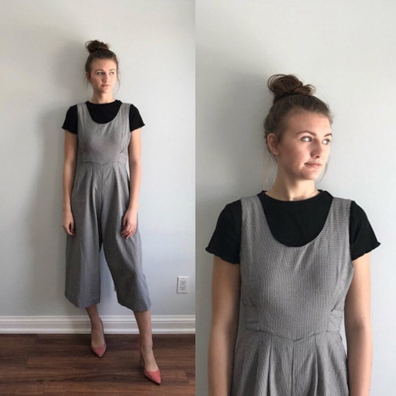 Vintage Cropped Romper, Black and White Checkered