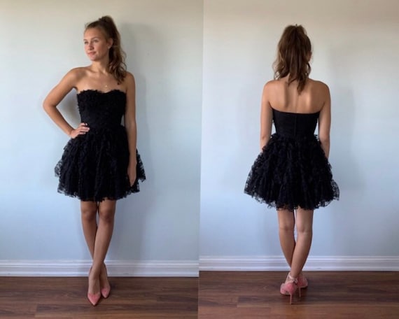 Vintage Black Lace Strapless Dress, Betsey Johnson