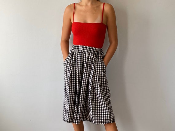 1980s Black and White Check Wide Leg Shorts